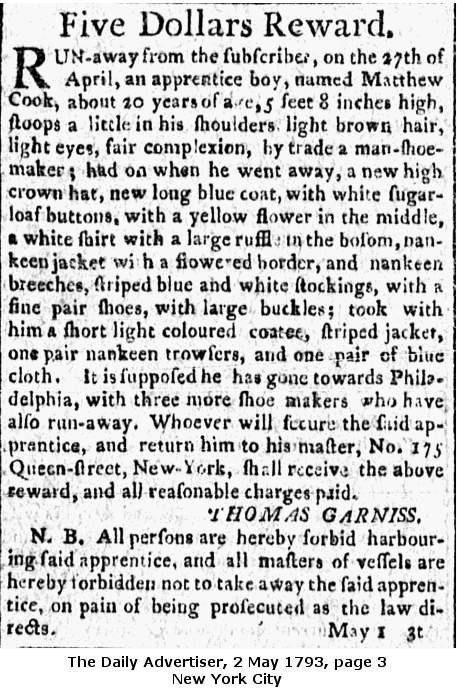 Apprentice Runaway Advertisement 2 May 1793