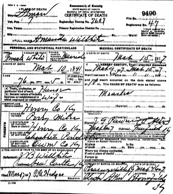 Amanda Willhite Death Certificate