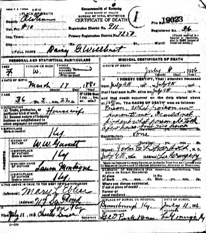 Daisy G. Willhoit Death Certificate