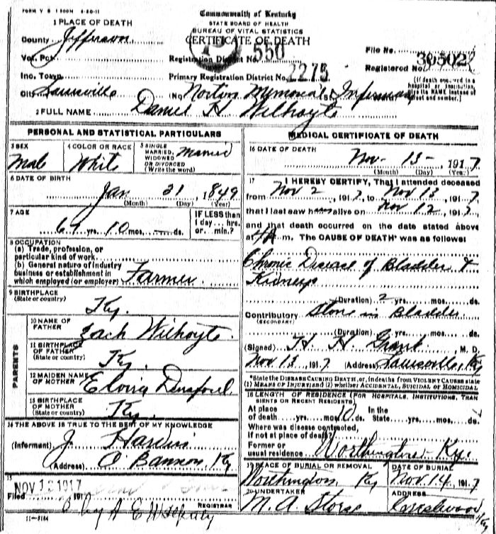 Daniel H. Wilhoyte Death Certificate