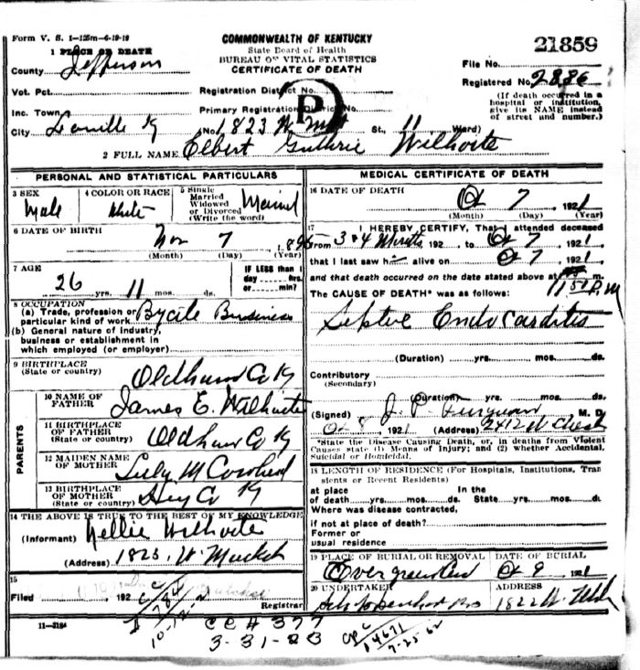 Elbert Guthrie Wilhoite Death Certificate