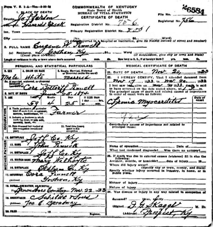 Eugene W. Pinnell Death Certificate