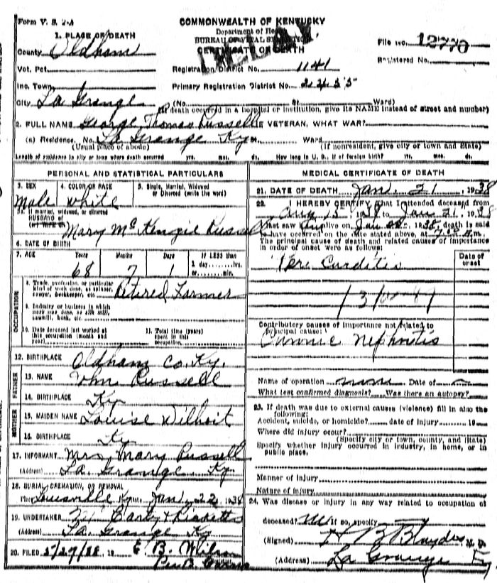 George Thomas Russell Death Certificate