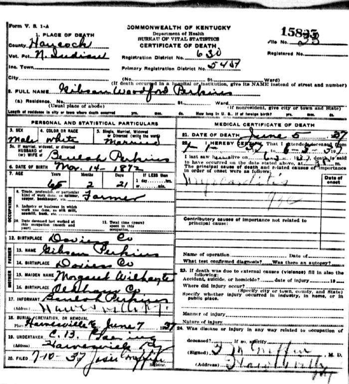 Gibson Woodford Perkins Death Certificate