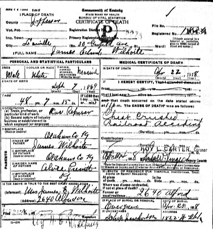 James Edward Wilhoite Death Certificate
