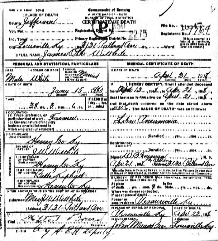 James Otho Willhite Death Certificate