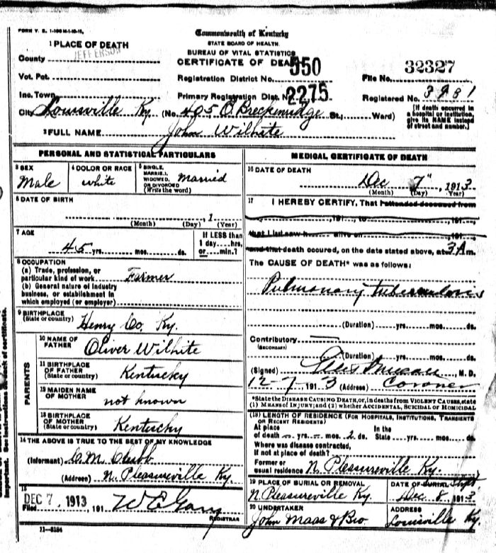 John Wilhite Death Certificate