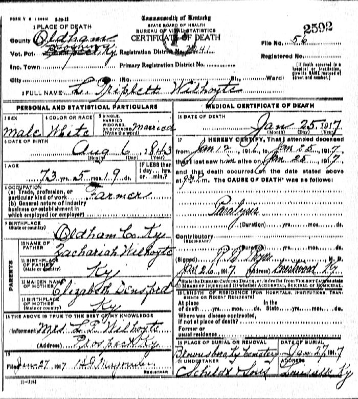 L. Triplett Wilhoyte Death Certificate