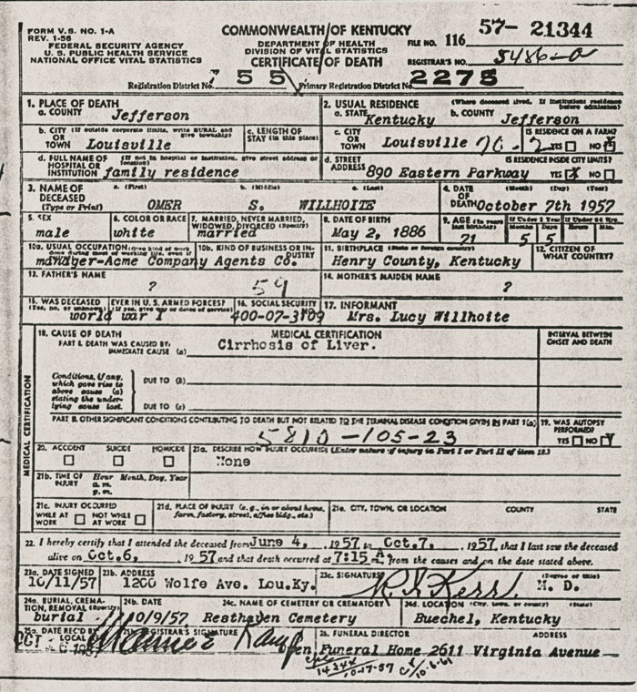 Omer Willhoite Death Certificate