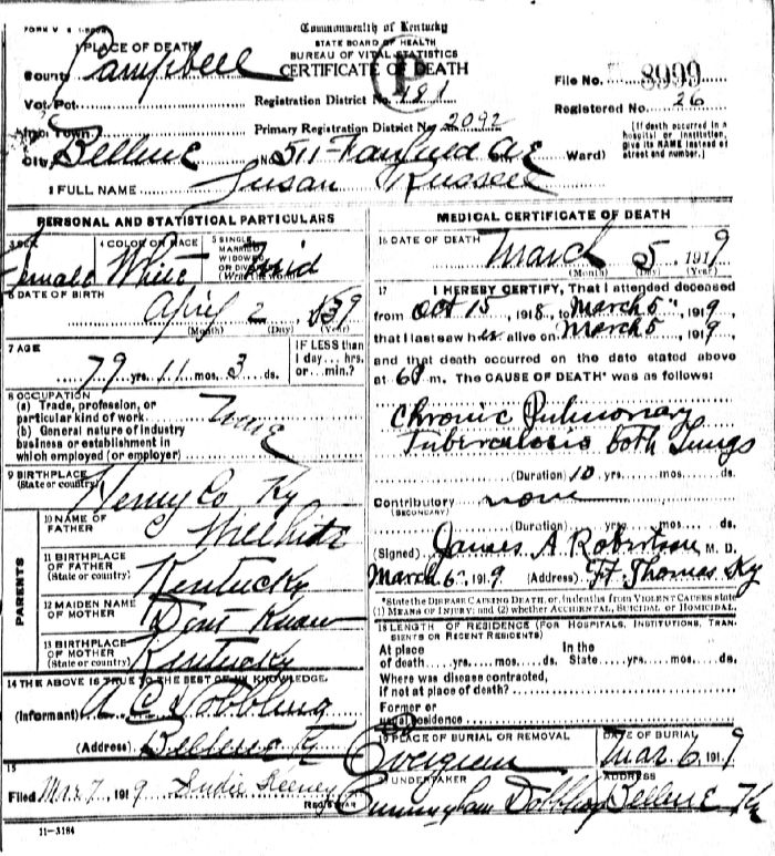 Susan Russell Death Certificate