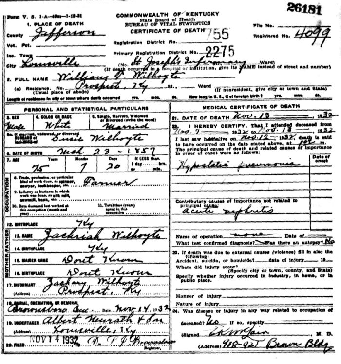 William T. Wilhoyte Death Certificate