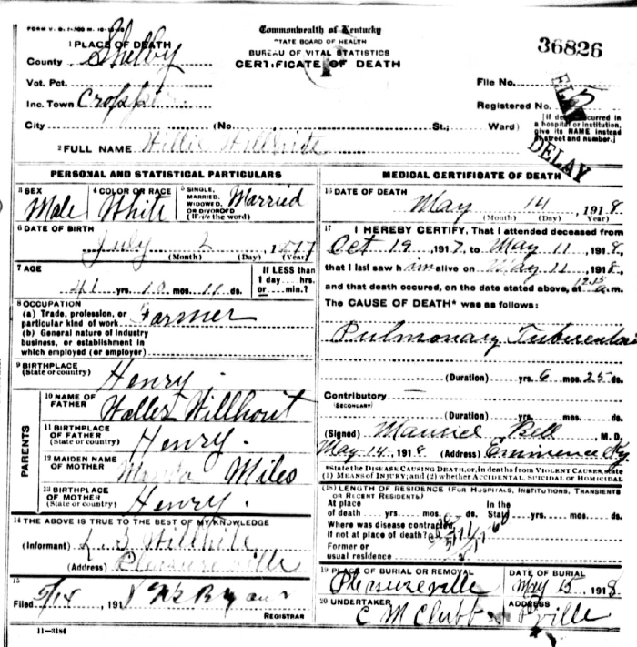 Willie Willhite Death Certificate
