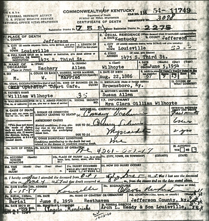Zachary Allan Wilhoyte Death Certificate
