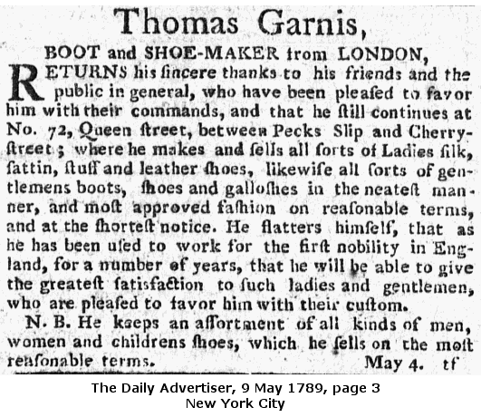 Advertisement on 9 May 1789