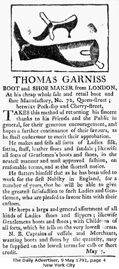 Advertisement 9 May 1791