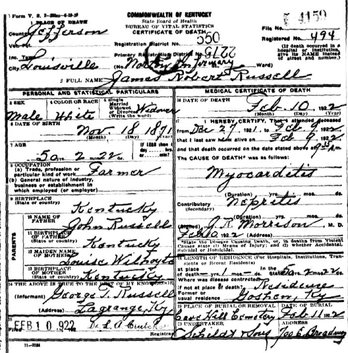 James Robert Russell Death Certificate