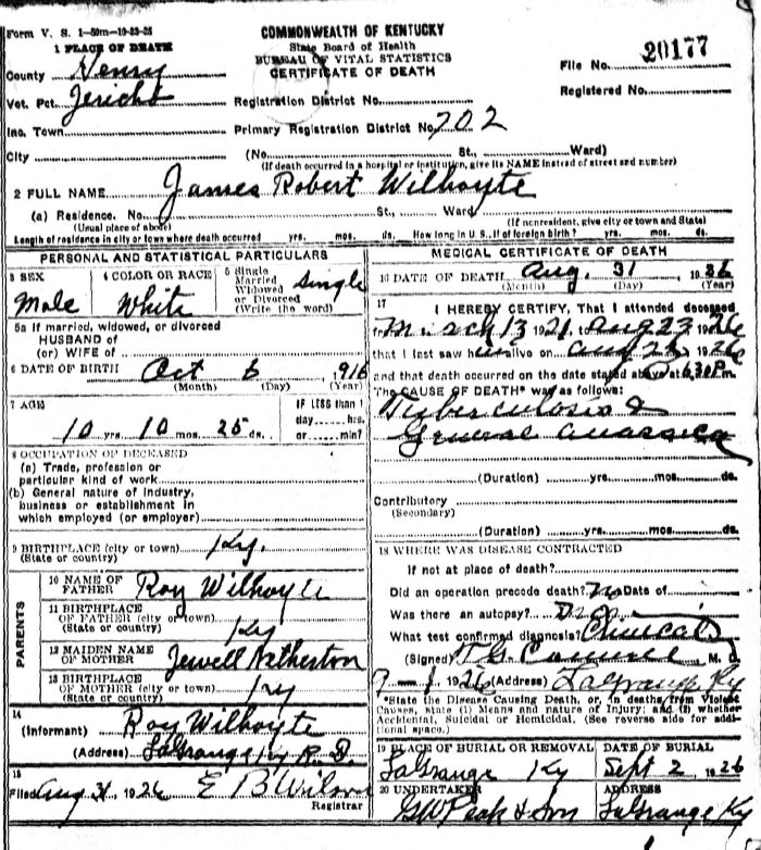 James Robert Wilhoyte Death Certificate